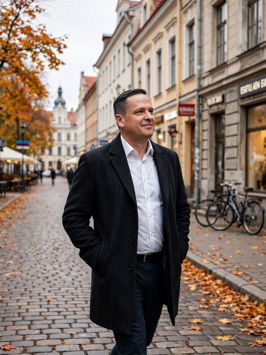 Janar Kuusk sügisesel vanalinna tänaval